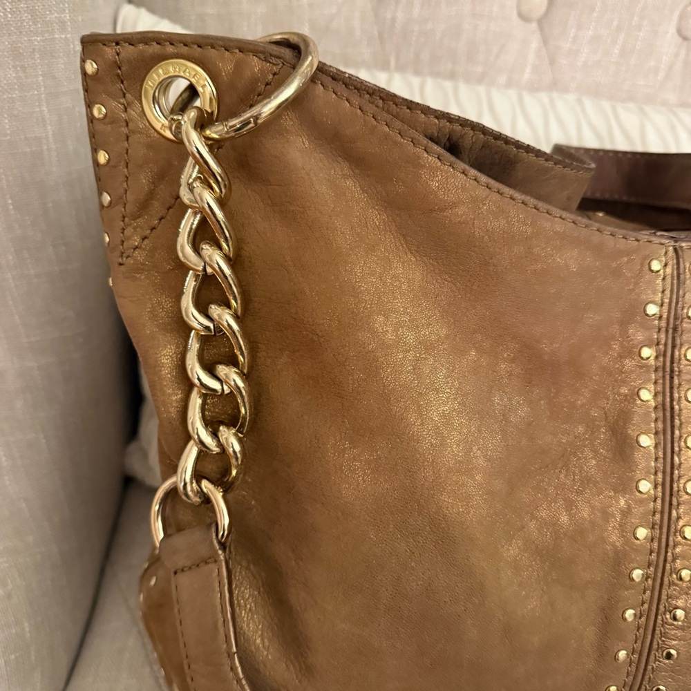 MICHAEL Michael Kors Delancy Studded Leather Hobo Bag Bronze Metallic - Picture 6 of 16